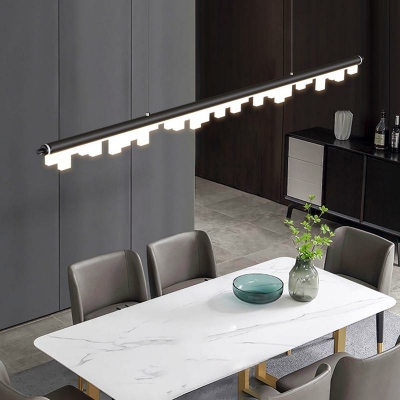 1-Light Hanging Pendant Minimal Style Liner Shape Metal Island Lighting Fixtures