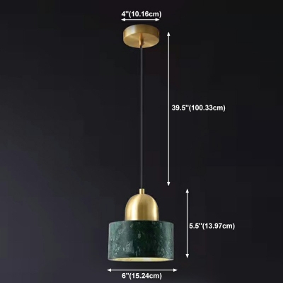 1-Light Suspension Lamp Contemporary Style Cylinder Shape Stone Pendant Lighting Fixtures