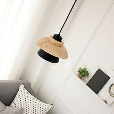 1 Light Wood Hanging Pendant Lights Modern Minimalist Suspension Lamp for Bedroom