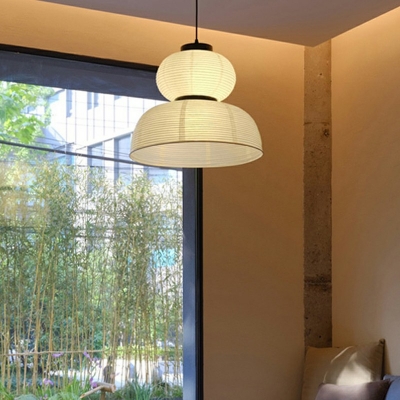 2-Light Pendant Lighting Minimalist Style Bowl Shape Fabric Suspension Light