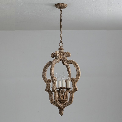 4-Light Chandelier Lighting Traditional Style Geometric Shape Wood Hanging Light