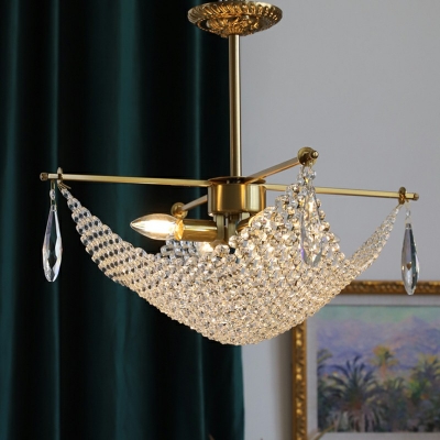 4-Light Hanging Lamp Kit Modernist Style With Crystal Accents Shape Metal Chandelier Lighting
