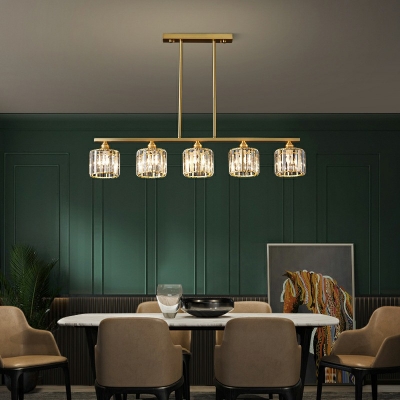5-Light Island Lamps Modern Style Cylinder Shape Glass Hanging Pendant Lights