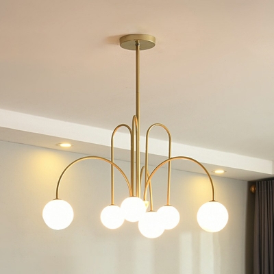 6-Light Ceiling Chandelier Minimalist Style Arched Shape Metal Suspension Light