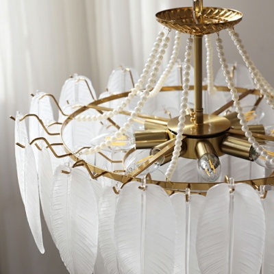 6-Light Hanging Chandelier ​Traditional Style Feather Shape Glass Suspension Light