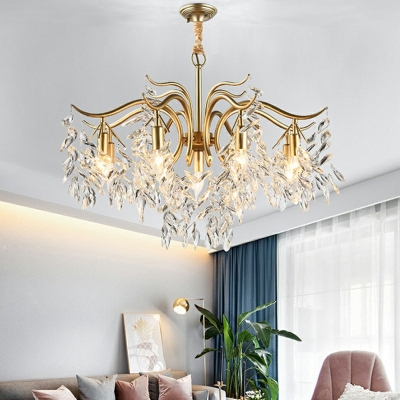 6 Lights Crystal Modern Chandelier Pendant Light Elegant Living Room Hanging Chandelier
