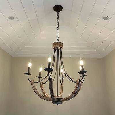 French Retro Chandelier 6 Light Wood Ceiling Chandelier for Living Room Cafe