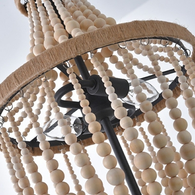 French Style Pendant Lighting Fixture Wooden Beads 2 Light Chandelier for Bedroom