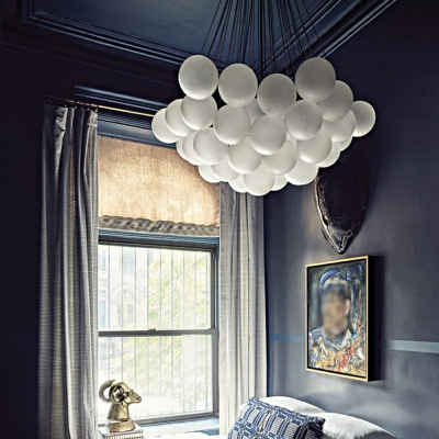 White Chandelier Globe Shade Hanging Light Modern Style Glass Pendant Light for Living Room