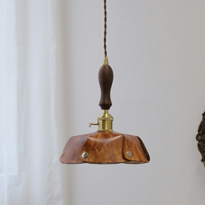 1-Light Down Lighting Pendant Modern Style Cone Shape Wood Hanging Light Kit
