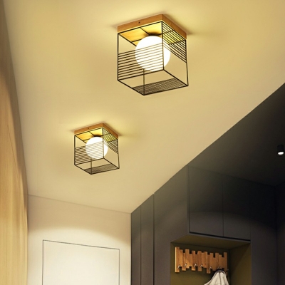 1-Light Flush Mount Lamp ​Minimalist Style Globe Shape Wood Ceiling Lightin