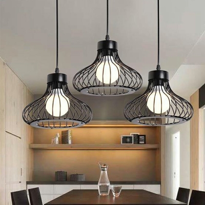 1-Light Hanging Fixture Industrial Style Cage Shape Metal Down Lighting