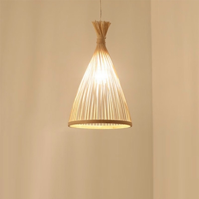 1-Light Hanging Light Fixtures Asian Style Cone Shape Rattan Down Lighting Pendant