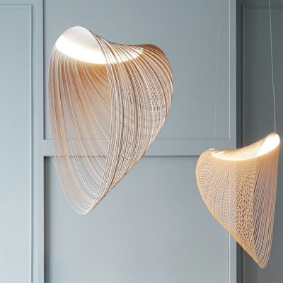 1-Light Hanging Pendant Light Minimalist Style Ring Shape Wood Ceiling Lamp