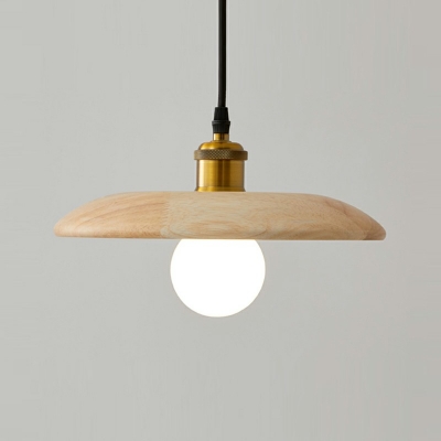 1-Light Hanging Pendnant Lamp Minimalist Style Cone Shape Wood Suspension Light