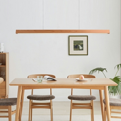 1-Light Island Pendant Lighting Minimal Style Liner Shape Wood Third Gear Light Hanging Lamp