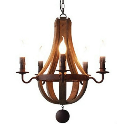5-Light Chandelier Lighting Traditional Style Curved Arm Shape Wood Pendant Ceiling Lights