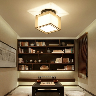 Traditional 1 Head Flush Ceiling Light Fabric Lampshade Ceiling Light for Living Room