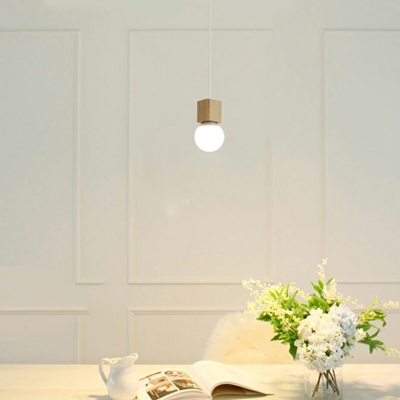 1-Light Pendant Ceiling Lights Minimalist Style Square Shape Wood Hanging Light Fixtures