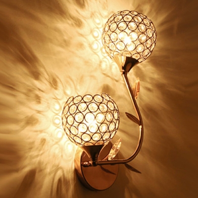 2 Lights Crystal Globe Sconce Light Fixtures Modern Living Room Flush Mount Wall Sconce