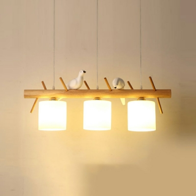 3-Light Island Ceiling Light Modern Style Cylinder Shape Glass Hanging Pendant
