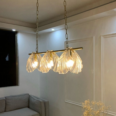 3-Light Island Light Fixture ​Minimalist Style Shell Shape Glass Hanging Lamp Kit