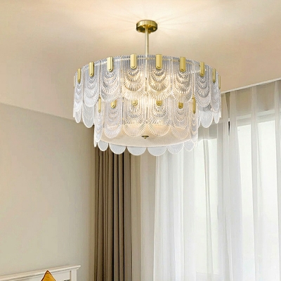 Clear Chandelier Round Shade Hanging Light Modern Style Glass Pendant Light for Living Room