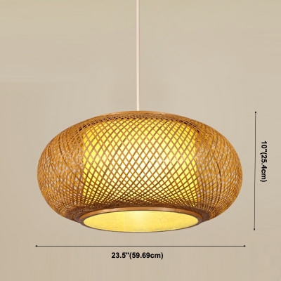 Contemporary Curved Drum Hanging Light Fixture Bamboo Pendant Lighting Fixture