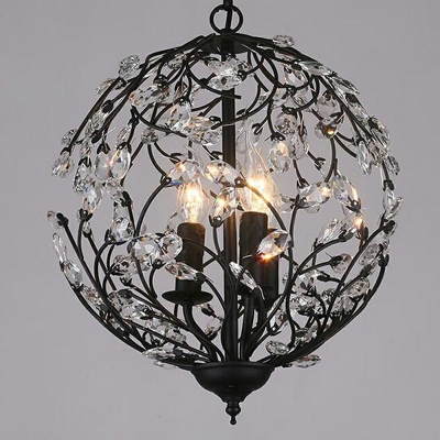 Crystal Globe 3 Lights Black Vintage Chandelier Lighting Fixtures Traditional Ceiling Chandelier
