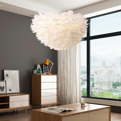 Feather Hanging Lights 3 Light Chandelier for Living Room Bedroom