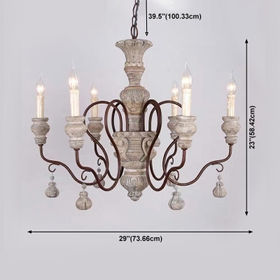 French Style Pendant Lighting Fixture Wooden Beads 6 Light Chandelier for Bedroom