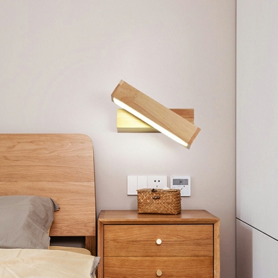 1 Light Rectangular Wall Mounted Lamp Modern Style Wood Wall Light Fixture in Yellow