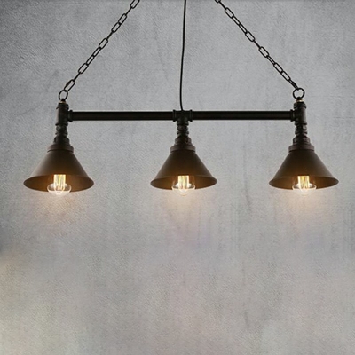 3-Light Island Light Fixtures Industrial Style Cone Shape Metal Hanging Lamps