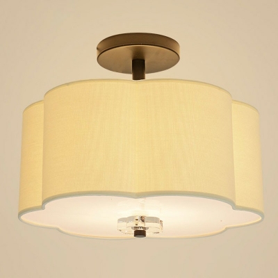 5-light Semi Flush Mount Light Traditional Style Drum Shape Fabric Ceiling Mounted Lights