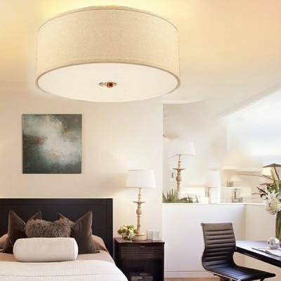 Drum Flush-Mount Light Fixture Fabric Modern Close to Ceiling Lighting Fixture for Bedroom