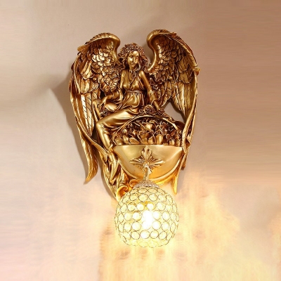 Globe Crystal 1 Light Flush Mount Wall Sconce Modern Angel Wall Lamps for Living Room