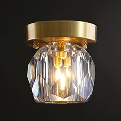 Gold Flush Ceiling Light Fixtures Globe Shade Simplicity Style Crystal Flush Mount Lamp for Living Room
