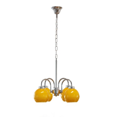 Orange Ceiling Lamp Globe Shade Simplicity Style Glass Suspension Light for Living Room