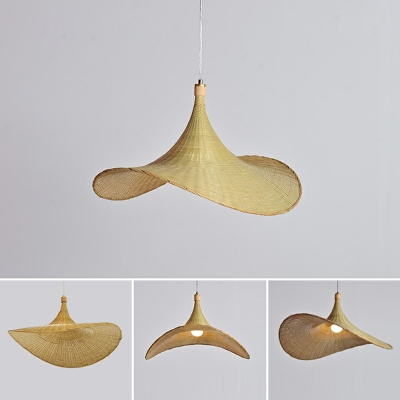Pendant Lighting Hat Shade Modern Style Bamboo Pendant Light Fixtures for Living Room