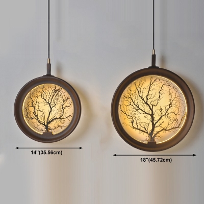 Round Shade Simple Down Lighting LED Wood Suspension Pendant for Bedroom
