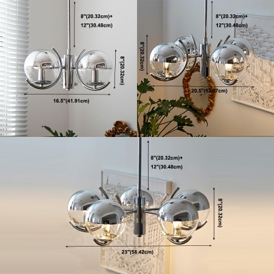 Silver Chandelier Lighting Globe Shade Simplicity Style Glass Suspension Light for Living Room