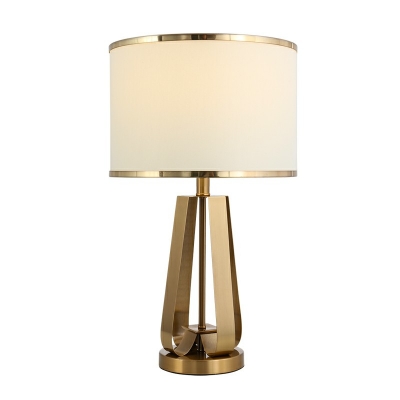 1-Light Bedside Table Lamps Minimalist Style Drum Shape Metal Nightstand Lamp