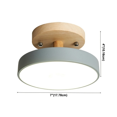 1-Light Semi Flush Mount Light Minimalist Style Drum Shape Metal Ceiling Mounted Fixture