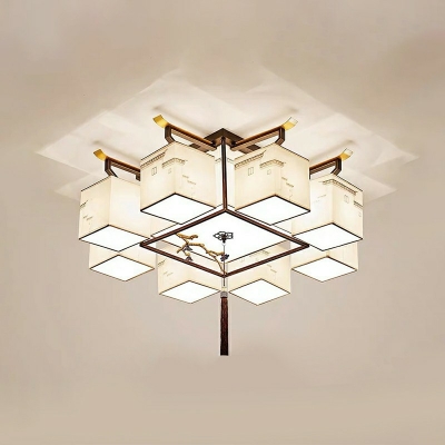 12-Light Flush Mount Fixture Traditional Style Square Shape Fabric Ceiling Lamp