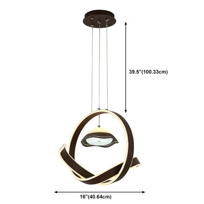 2-Light Pendant Chandelier Minimalist Style Ring Shape Metal Hanging Ceiling Light