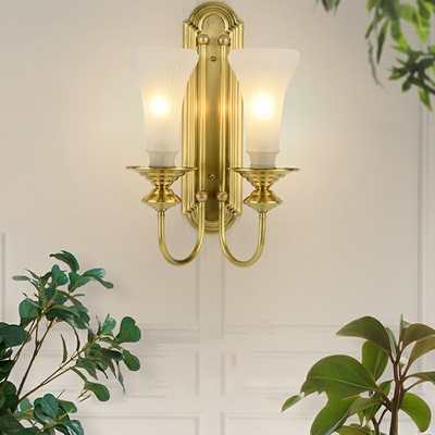 2-Light Sconce Light Traditional Style Bell Shape Metal Wall Mount Lighting