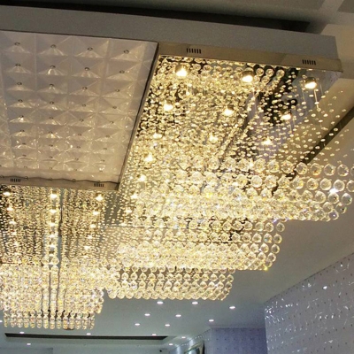 28-Bulb Crystal Beaded Ceiling Lamp Modern Stainless Steel Wavy Restaurant Flush Mount Light