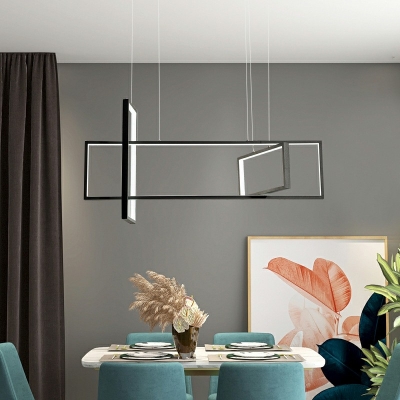 3-Light Island Lighting Minimalist Style Rectangle Shape Metal Chandelier Light Fixture