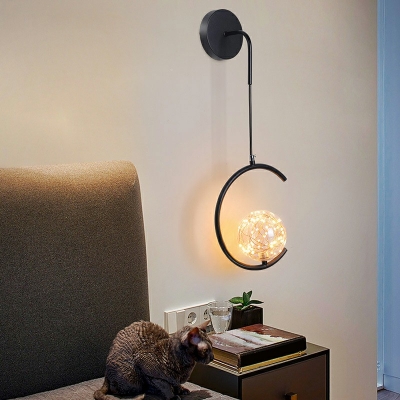 Black Orb Sconce Light Fixture Modern Style Glass 1 Light Wall Sconce Lighting