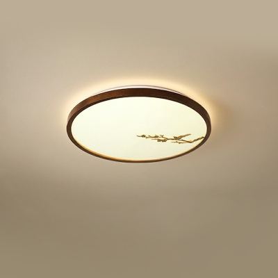 Brown Round Flush Mount Ceiling Light Modern Style Wood 1 Light Flushmount Lighting